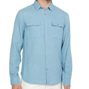 Vince NWT Men's Double Face Garment Dye Long Sleeve Hockney Blue Size XL Soft